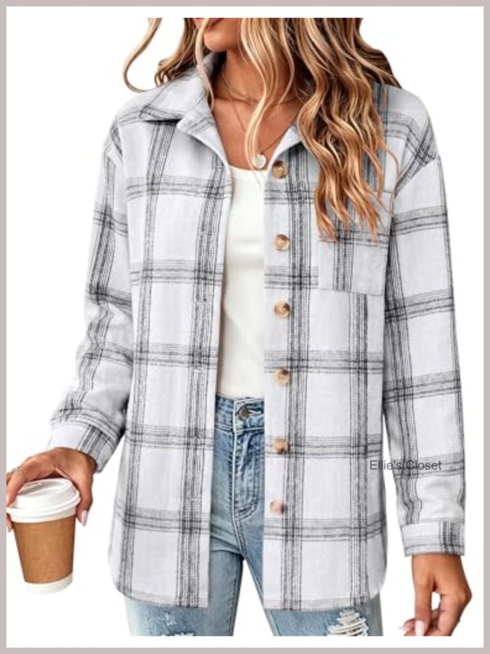 Women Plaid Flannel Shacket Jacket Button Down Long Sleeve Shirt